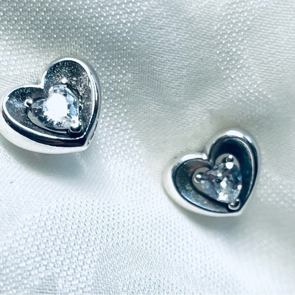 NWOT Double Heart Stud Earrings, Sterling Silver 925 - Picture 3 of 13